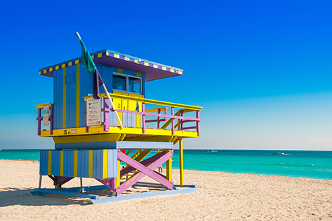 A stock photo of a lifeguard station in Miami Beach, Florida.