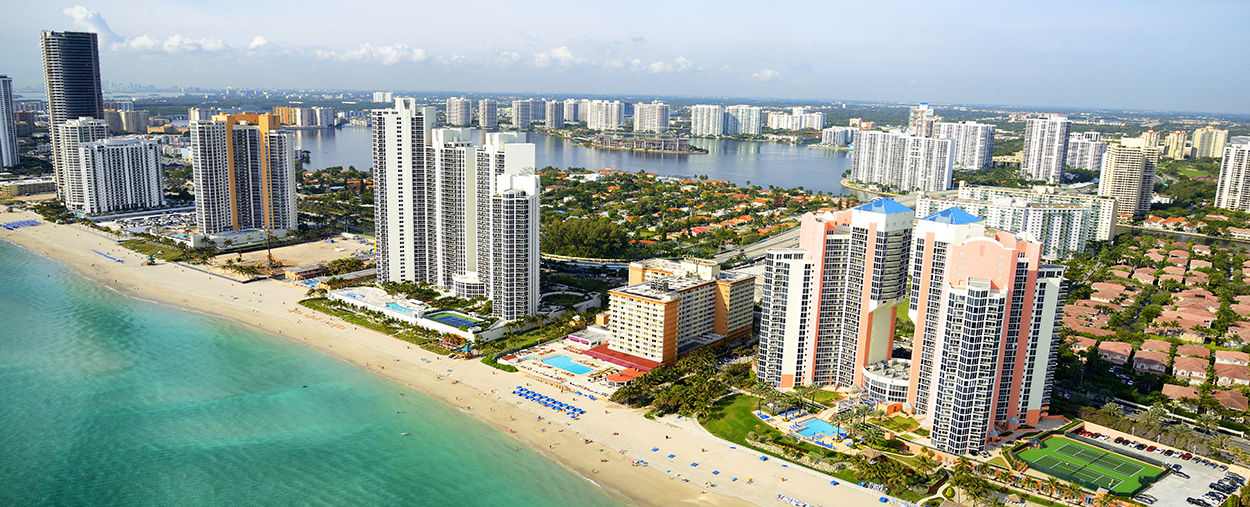 A stock photo of the Miami Beach skyline.