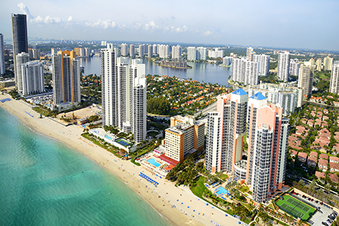 A stock photo of the Miami Beach skyline.